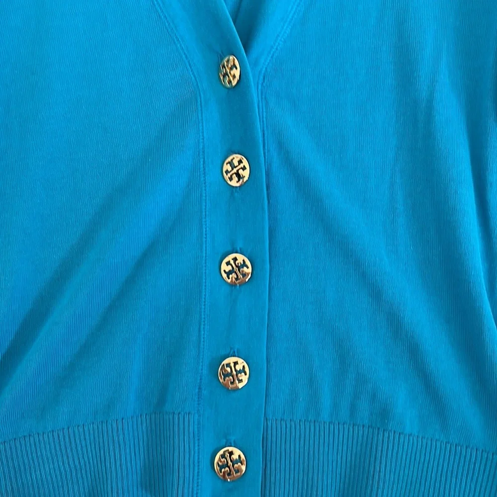 Tory Burch Teal V-Neck Button Cardigan